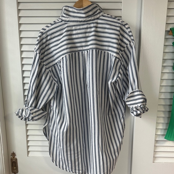Maeve by Anthropologie -Navy Blue and White Striped Button Down Shirt - Picture 5 of 7
